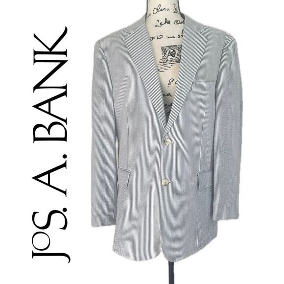 JOS A BANKS 1905 SEERSUCKER BLAZER LIGHTWEIGHT SZ L GRAY/WHITE TAILORED FIT - Picture 1 of 16